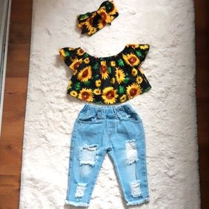 Distressed Jean's & crop top baby outfit 9-12 mths